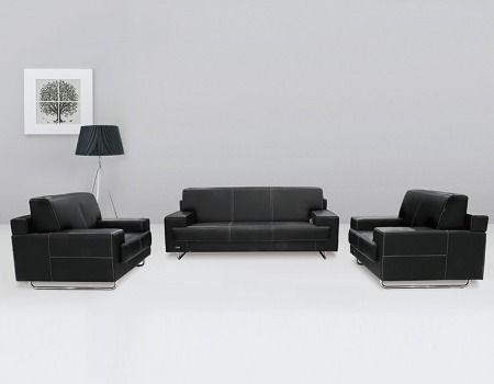 Office Furniture Sofa Black Set, Black Leather Office Sofa
