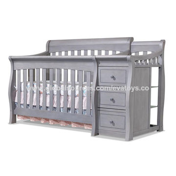 China Best Design Gray Wooden Baby Cot Bed For Low Price W08e025