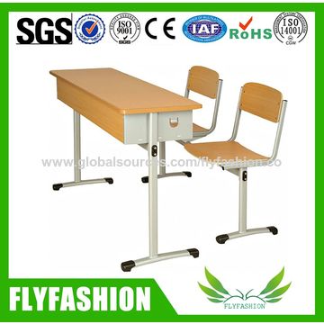 China Student Table With Folding Chair Two Seats School Desk And