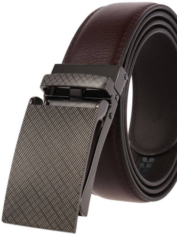 3.5cm Wide Mens Genuine Leather Belts Black Embossed Ratchet