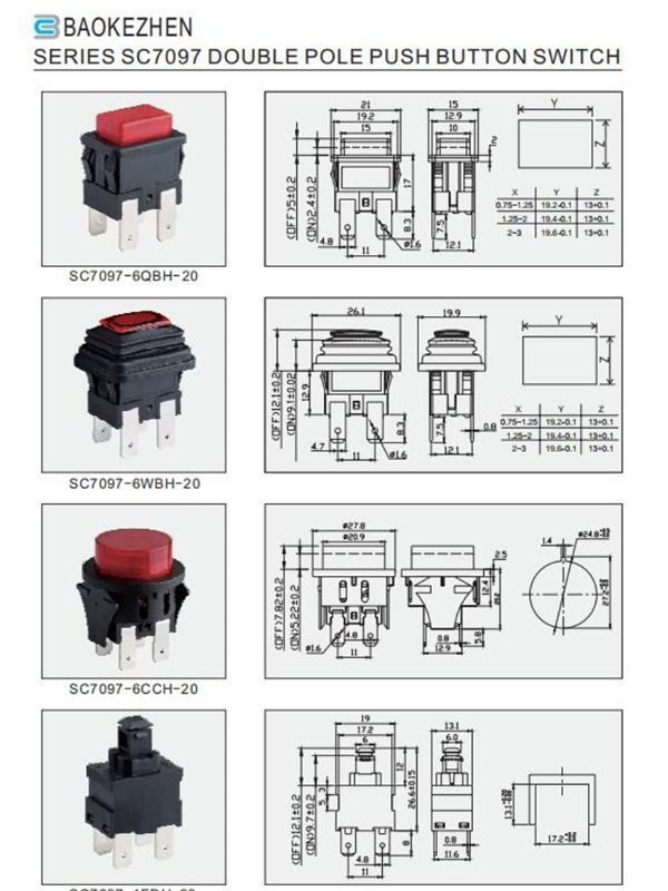 China Baokezhen SC7097 double pole plastic push button switch momentary ...