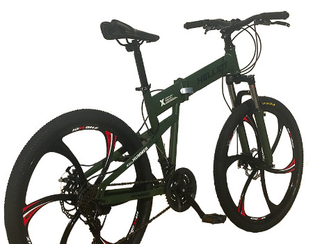 Unisex M-L Helliot Bikes Hummer 02 Mountain bike pieghevole Adulto Verde militare 