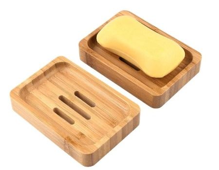 Soap Dish Holder Wood Unique Reusable Compostable Bamboo Soap Drainer Tray Bathroom Suqare Soap Box Dispenser