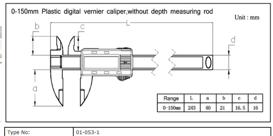 vernier caliper specification