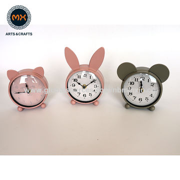 China Metal Table Desk Clock Pink And Gray Cat Shape Desk Shelf