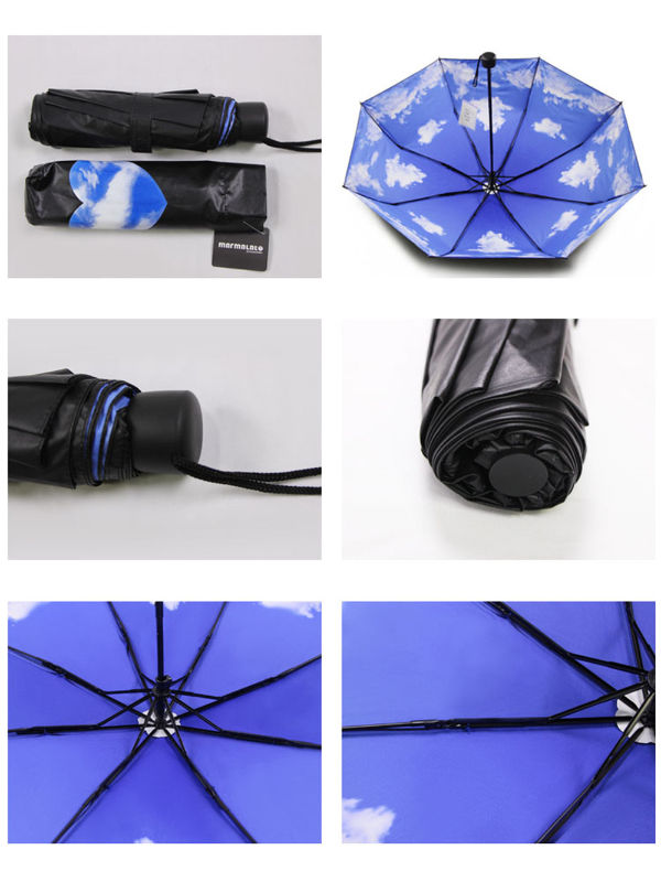 Blue sky folding umbrella, full printing umbrella, blue umbrella, black