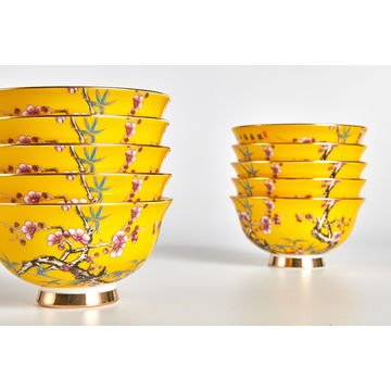 48pc Royal Yellow Bonechina Chinese Dinnerware Set With Plum
