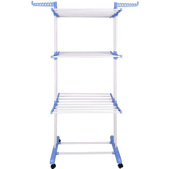 3-tier Collapsible Clothes Drying Rack with Casters