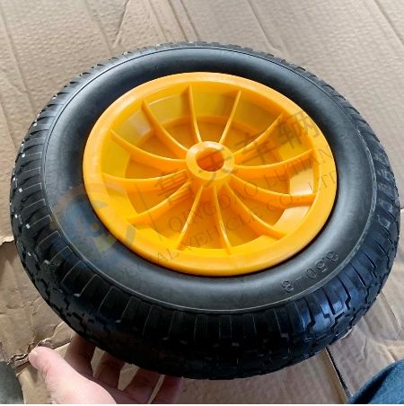 PU 14" BLACK Puncture Proof Solid 3.50-8 wheelbarrow wheel complete with AXLE 