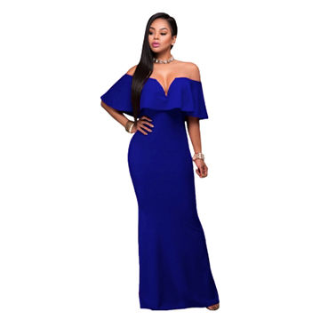 Royal Blue Ruffle Off Shoulder Maxi Party Dress, Available in Different ...