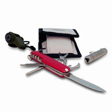 Buy Wholesale Hong Kong SAR Essential Survival Kit With Classic Wine Red  Color Army Knife And Small Led Flashlight & Pocket Knives