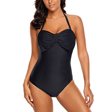 Buy Wholesale China Women Black Big Bow Front Halter Monokini One-piece  Swimwear & Women Swimwear at USD 5.5