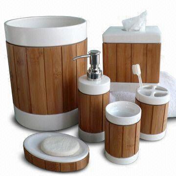 Bath Accessories Set Made Of White, White Ceramic Bamboo Bathroom Accessories