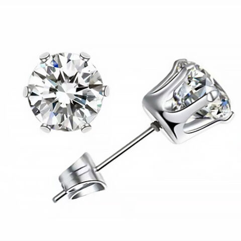 Boucles d'oreilles en acier inoxydable avec zircon serti 6 griffes pour homme et femme