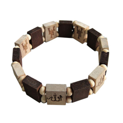Pulsera elástica unisex con dije de madera natural para hombre y mujer - Venta al por mayor
