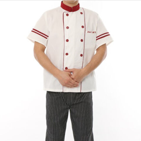Fabricante de uniformes de chef ejecutivo y restaurante de manga corta 100% algodón para verano for sale at factory direct price
