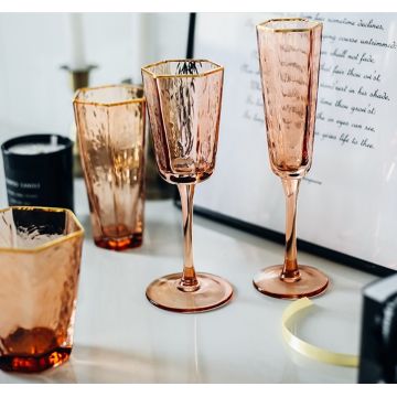 Plastic Glasses - Gold Hexagonal Wine Goblets