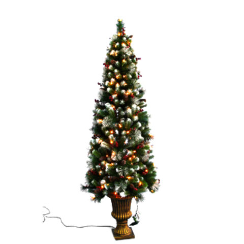 1,5 m (5FT) SDE PVC-Topfbaum aus Kunststoff mit Silberglitter, 235 Spitzen und 100 UL-Lichtern für Weihnachtsdekoration zu Hause for sale at factory direct price