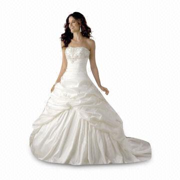 Bridal Gown With Strapless Pick Up Taffeta And Lace Up Back