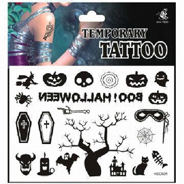 Buy Standard Quality China Wholesale Halloween Temporary Tattoos,  Frankenstein, Ghost, Spider, Black Cat, Pumpkins, Jack-o-lantern, Bats $0.4  Direct from Factory at Wenzhou Zhonghao Crafts & Gifts Co. Ltd |  Globalsources.com