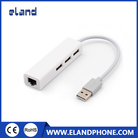 White Micro USB to Network LAN Ethernet RJ45 HUB Adapter with 3 Port USB 2.0 