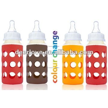 Glass Baby Drink Bottles with Straw Baby Milk Feeder Set with Silicone  Cover Anti-drop Child Feeding Bottle Glass Baby Bottle