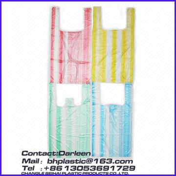 China HDPE Striped Carrier Bag / T-Shirt Bag / Packing Bag Blue/White  Stripe T-Shirt Bag Candy Strip with best quality and price Manufacture and  Factory