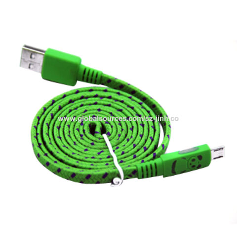 Cable de Datos USB 2.0 a Micro Flat con Diseño Panda Luminoso y Malla de Tela para Carga y Sincronización