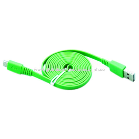 Cable de Datos Micro USB 2.0 Plano Color Verde, Conductor de Cobre Desnudo (BC), Cubierta de PVC