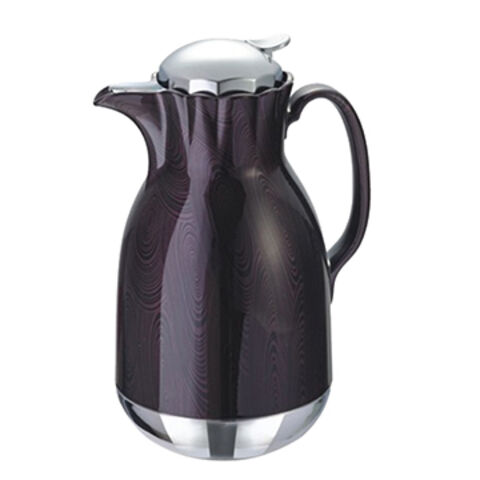 Garrafa térmica prata e círculo roxo escuro, vidro de parede dupla