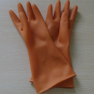 brown rubber gloves