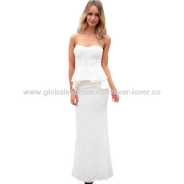 White Strapless Peplum Maxi Dress ...