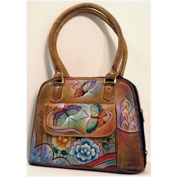 Floral Hand Painted Zip Around Medium Leather Satchel Evening Bag for sale at factory direct price