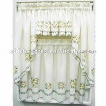 Embroidered Sheer Kitchen Curtains, Coffee Cup Curtains For Kitchen
