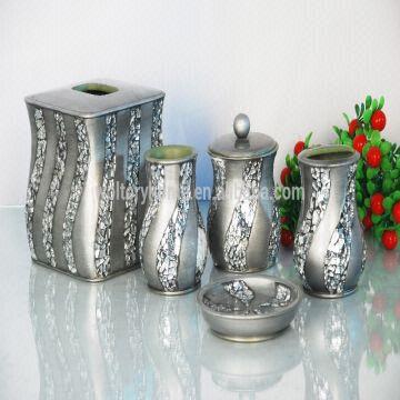 crackle glass bathroom set