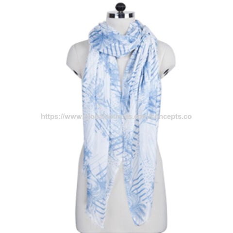 Cachecol com Estampa de Folhas e Mãos, Fabricado na Índia, Viscose, Disponível em Várias Cores e Tamanhos - Direto do Fabricante for sale at factory direct price