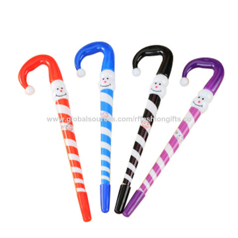 Bolígrafo de plástico con forma de bastón de caramelo y muñeco de nieve, regalo de Navidad para promociones empresariales for sale at factory direct price