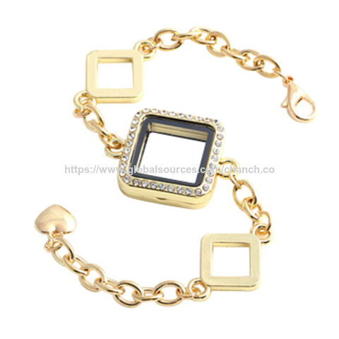 Schwebende Medaillon-Armbänder aus Gold, Silber, Roségold mit klaren Kristallen - Großhandelsschmuck for sale at factory direct price