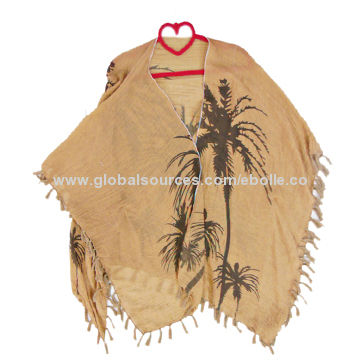 عباءة فيسكوز بطبعة أشجار الجوز ، شراشيب من القطن الطبيعي - من المصنع مباشرة for sale at factory direct price