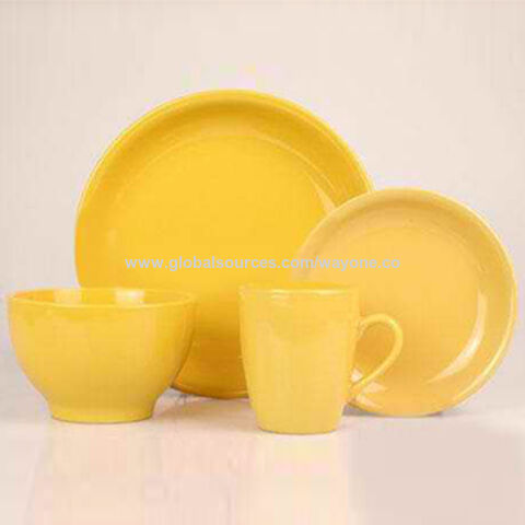 Conjunto de Jantar em Grés de 16 Peças, Formato Coup, Esmalte Amarelo, Uso em Casa, Hotéis e Restaurantes for sale at factory direct price
