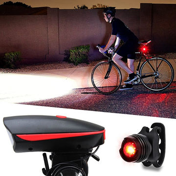 Horn USB Rechargeable LED Bike Bicycle Front Headlight and Rear Tail Light Set 