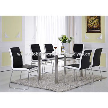 Dinning Table Set Tempered Glass, Stainless Steel Top Dining Table Set