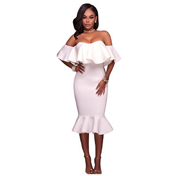 off shoulder mermaid midi dress