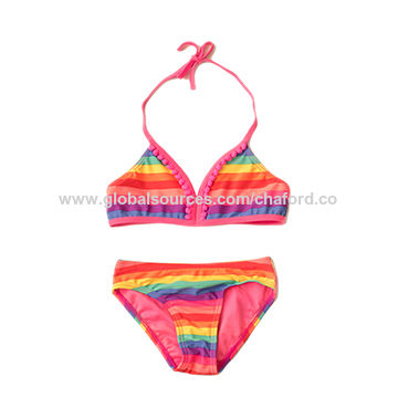 Girls Rainbow Stripe Bikini Swimsuit