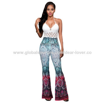 Mint Paisley Print Flare Palazzo Pants 