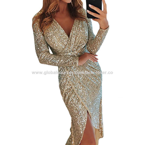 Sequins wrapped ruched irregular dresses on sale