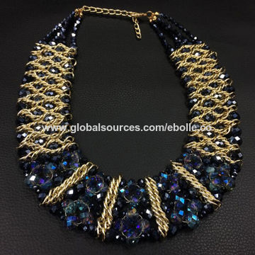 Blue Crystal Beads & White Pearl Kundan Necklace - Fashionvalley