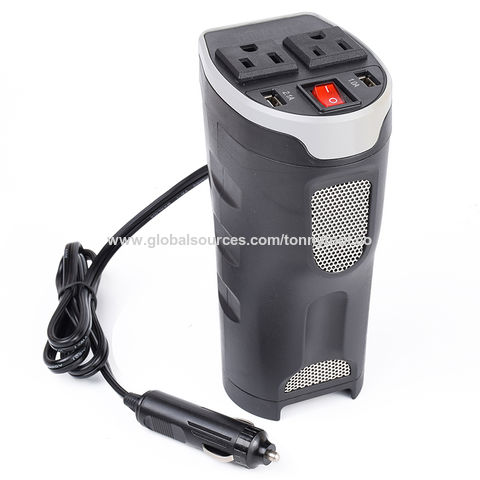 Convertisseur de Puissance 200W DC 12V vers 120V AC avec Support de Gobelet et Double Ports USB - Onduleur Voiture