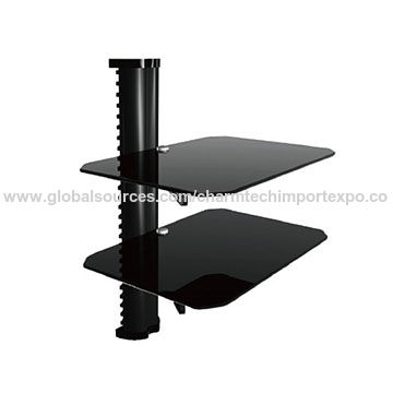 China Double Deck Tempered Glass Tv Shelf For Cable Box On Global Sources Dvd Wall Mount Bracket - Tv Wall Bracket Shelf Sky Box