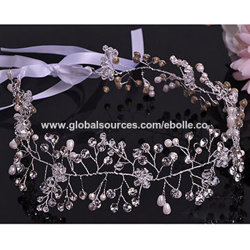 Adornos para el Cabello de Novia con Flores Pequeñas, Perlas y Cristales, Atado en la Parte Posterior con una Cuerda